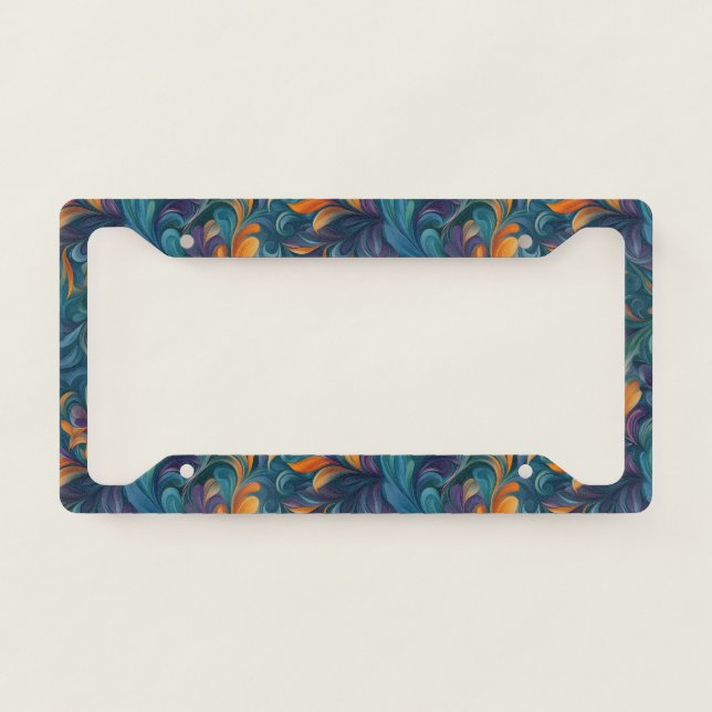 Vibrant Abstract Paisley-Inspired Pattern (2) License Plate Frame (Front)
