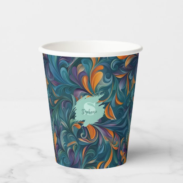 Vibrant Abstract Paisley-Inspired Pattern (2) Paper Cups (Front)