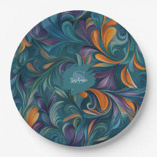 Vibrant Abstract Paisley-Inspired Pattern (2) Paper Plates