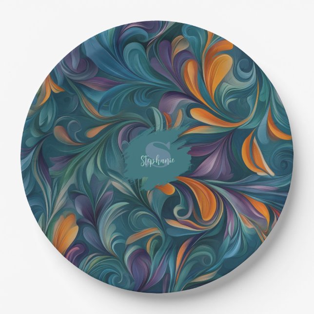 Vibrant Abstract Paisley-Inspired Pattern (2) Paper Plates (Front)