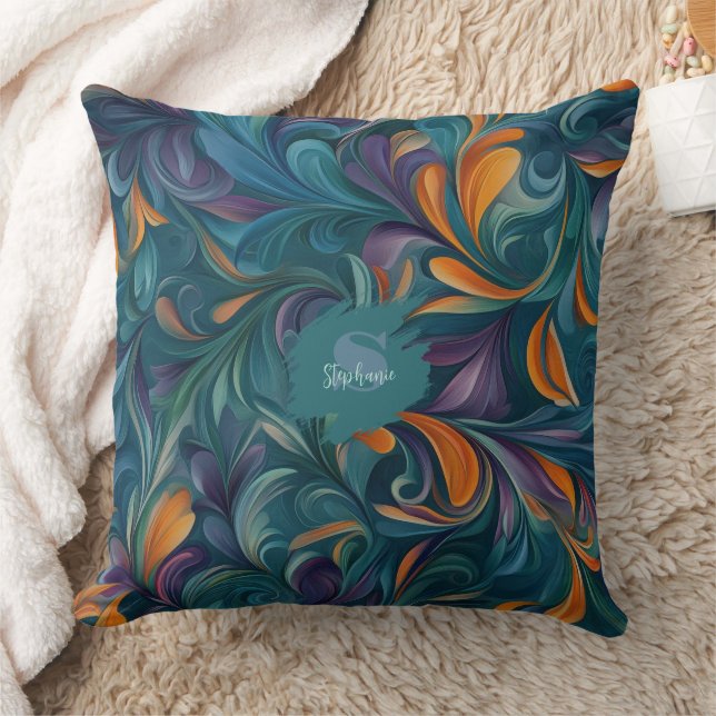 Vibrant Abstract Paisley-Inspired Pattern (2) Throw Pillow (Blanket)