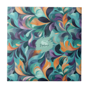 Vibrant Abstract Paisley-Inspired Pattern Ceramic Tile