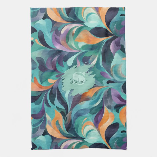 Vibrant Abstract Paisley-Inspired Pattern Kitchen Towel (Vertical)