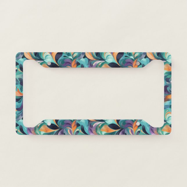 Vibrant Abstract Paisley-Inspired Pattern License Plate Frame (Front)