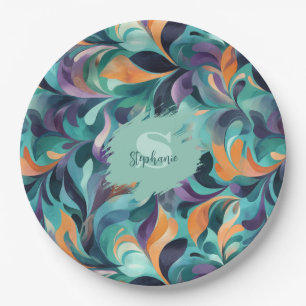Vibrant Abstract Paisley-Inspired Pattern Paper Plates