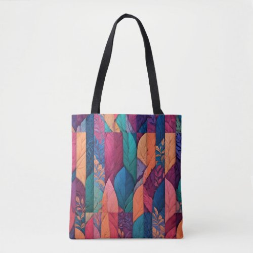 Vibrant abstract pattern overlapping geometric tote bag