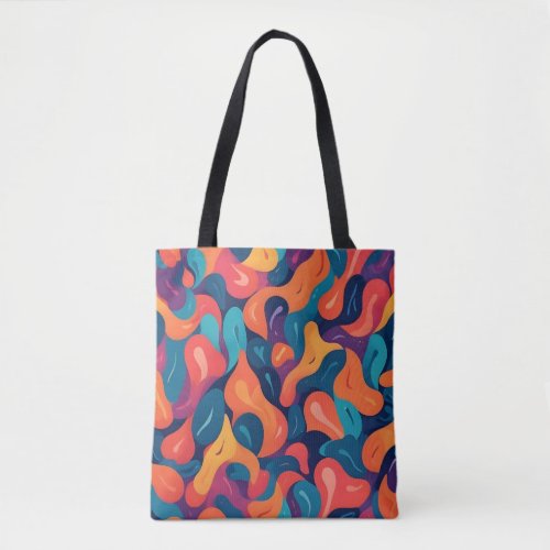 Vibrant abstract pattern with organic fluid shape tote bag
