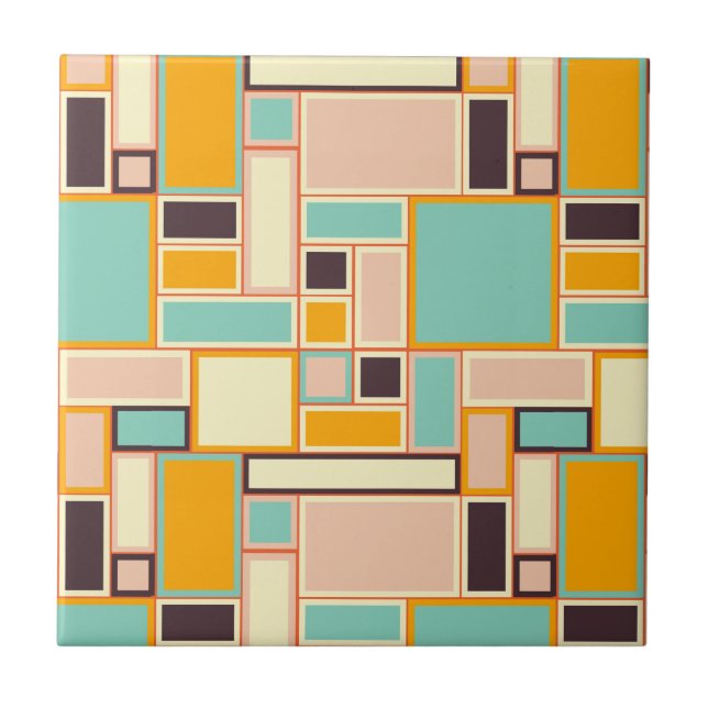 Vibrant abstract pattern with rectangles ceramic tile (Front)