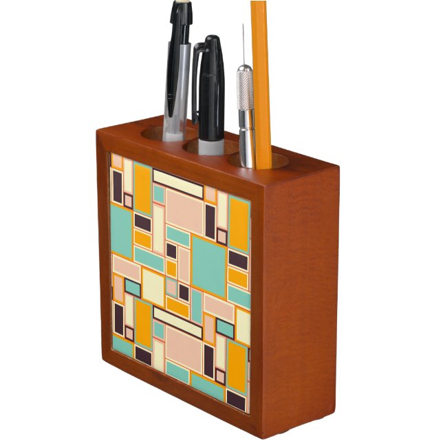 Vibrant abstract pattern with rectangles desk organizer (In Situ)