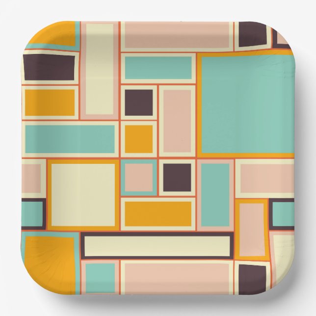 Vibrant abstract pattern with rectangles paper plates (Front)