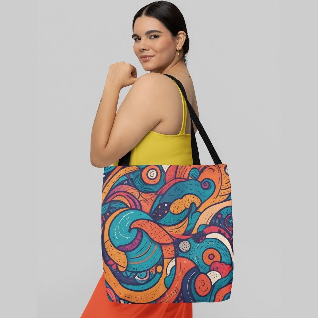 Vibrant abstract pattern with swirling shapes tote bag (Creator Uploaded)