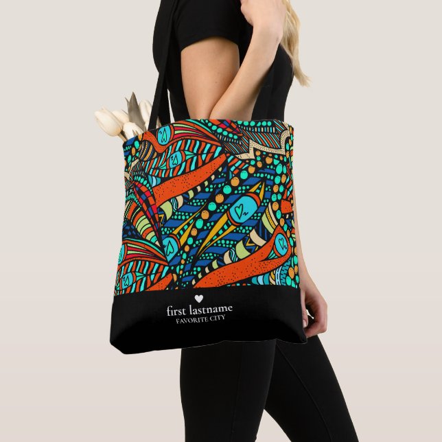 Vibrant Abstract Personalized Tote Bag (Close Up)