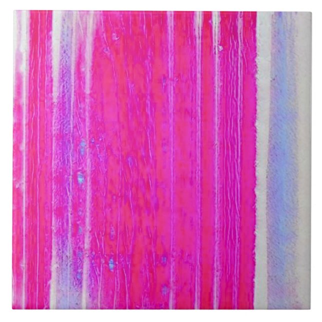 Vibrant Abstract Pink and Purple Stripes Art Ceramic Tile (Front)