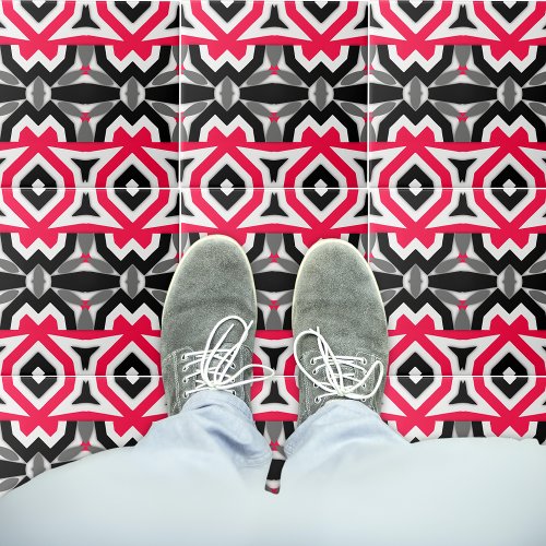 Vibrant Abstract Pink Black White and Gray Pattern Ceramic Tile