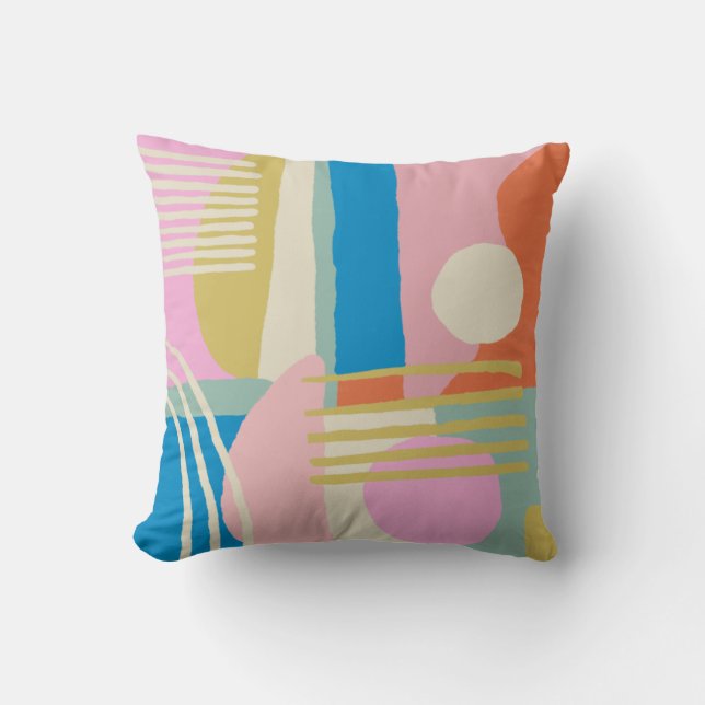 Vibrant Abstract Playful Mid-Century Modern Blue Throw Pillow (Front)