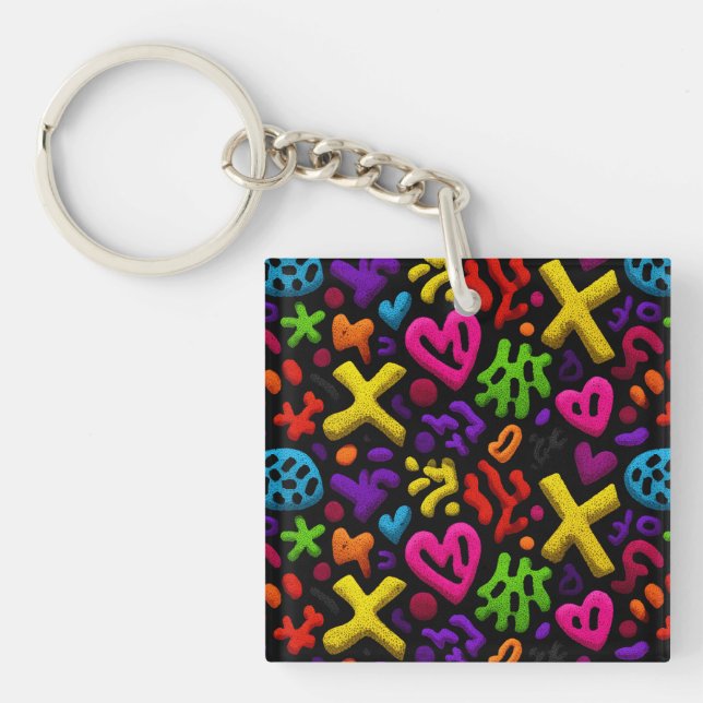 Vibrant Abstract Pop Art Seamless Pattern Keychain (Front)