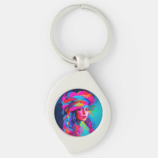 Vibrant Abstract Portrait  Keychain (Front)