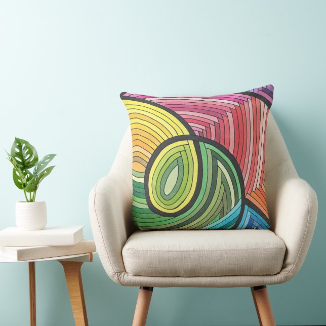 Vibrant Abstract Rainbow Swirl with Layered Lines Throw Pillow (Chair)