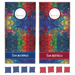 Vibrant Abstract Red Blue Personalized Cornhole Set