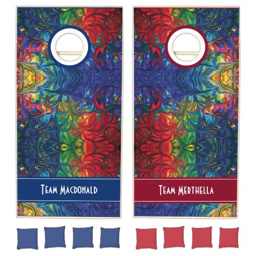 Vibrant Abstract Red Blue Personalized Cornhole Set