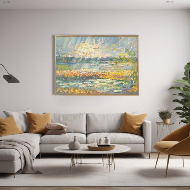 Vibrant Abstract Seaside Landscape Impressionist Canvas Print (Transform your space with this stunning impressionist-style abstract seaside landscape.)