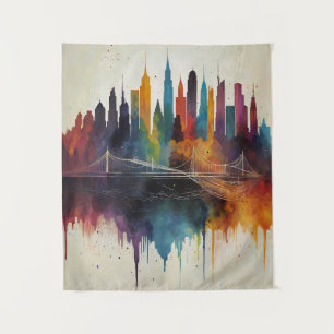 Vibrant Abstract Skyline Cityscape Art Tapestry