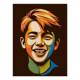 Vibrant Abstract Smiling Boy Portrait Poster
