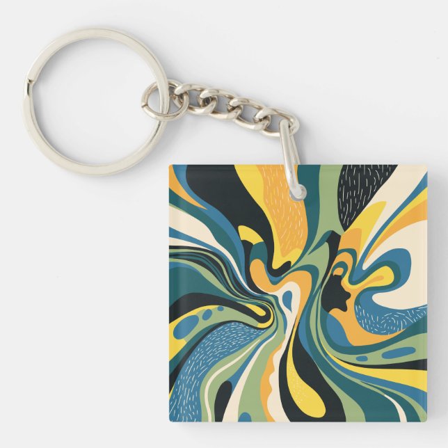 Vibrant Abstract Swirl Art Keychain (Front)
