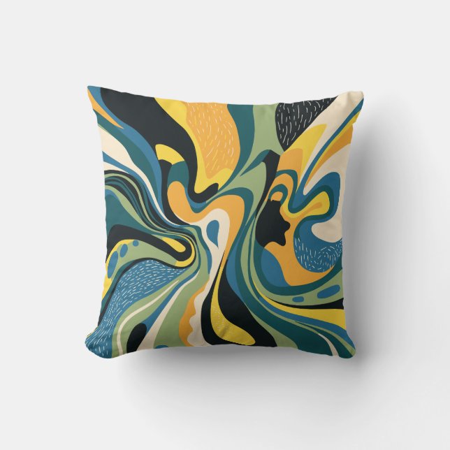 Vibrant Abstract Swirl Art Throw Pillow (Front)