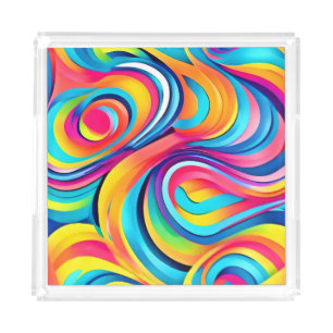 Vibrant Abstract Swirls of Color Acrylic Tray
