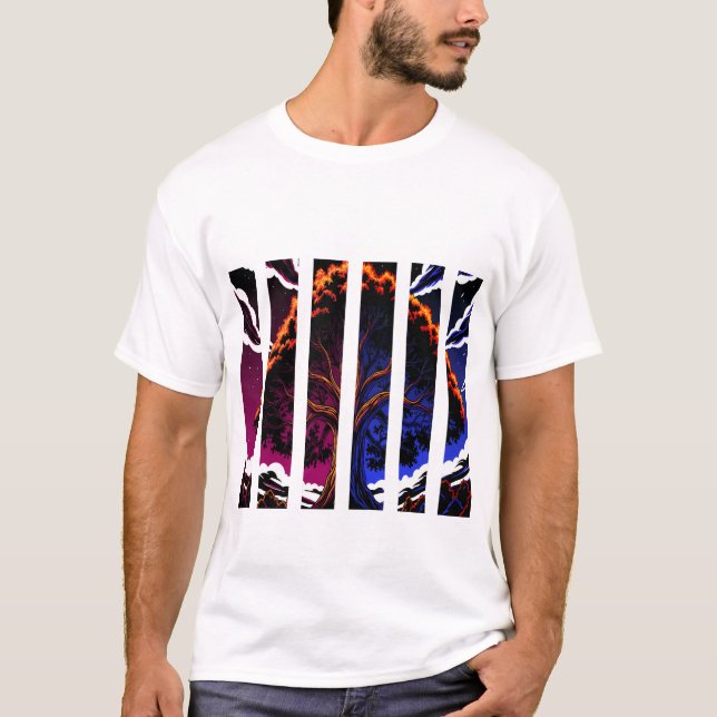 vibrant Abstract Tree Split Panel graphic T-Shirt (Front)