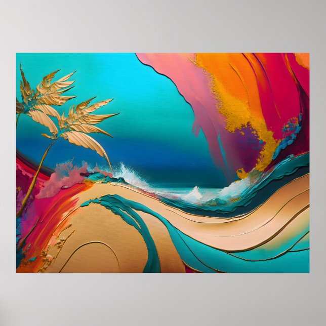 Vibrant Abstract Tropical Beach Scene Poster (Front)