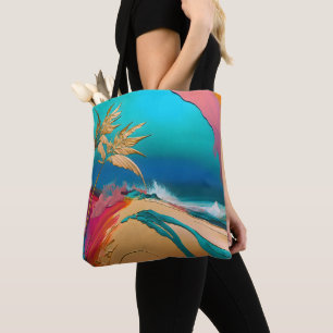 Vibrant Abstract Tropical Beach Scene Tote Bag