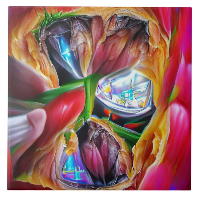Vibrant Abstract Tulip Reflections Ceramic Tile (Front)