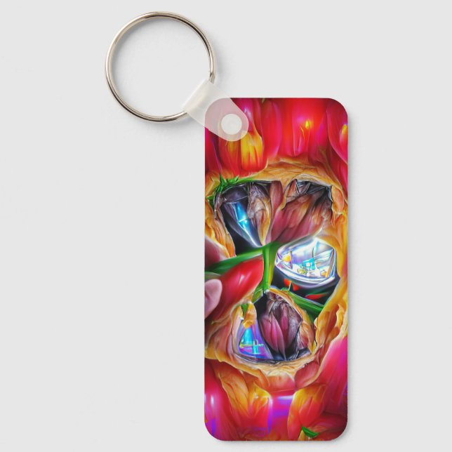Vibrant Abstract Tulip Reflections Keychain (Front)