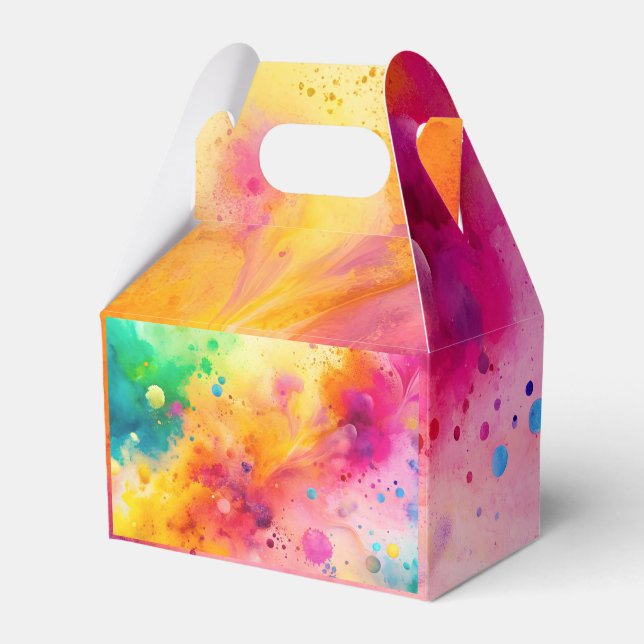 Vibrant Abstract Watercolor Splatter Pattern Favor Boxes (Front Side)