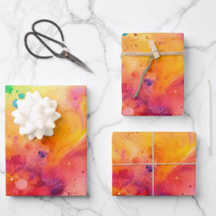 Vibrant Abstract Watercolor Splatter Pattern Wrapping Paper Sheets
