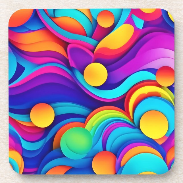 Vibrant Abstract Wave Art Beverage Coaster (Front)
