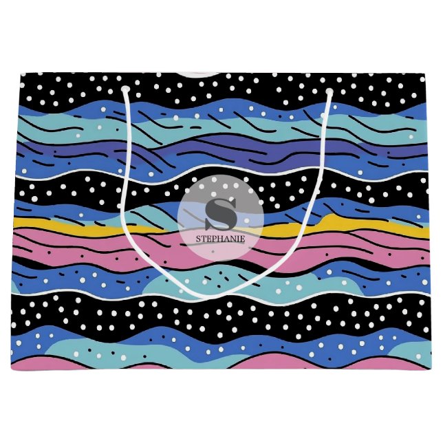 Vibrant Abstract Wavy Lines with Polka Dots Large Gift Bag (Front)