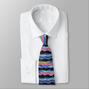 Vibrant Abstract Wavy Lines with Polka Dots Neck Tie