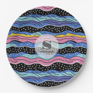 Vibrant Abstract Wavy Lines with Polka Dots Paper Plates
