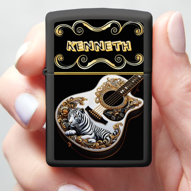 Vibrant Acoustic Guitar with Tiger Engraving Zippo Lighter (In Hand)