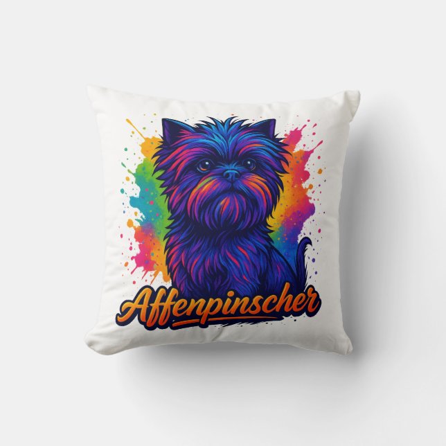 Vibrant Affenpinscher Pop Art Portrait – Colorful  Throw Pillow (Front)
