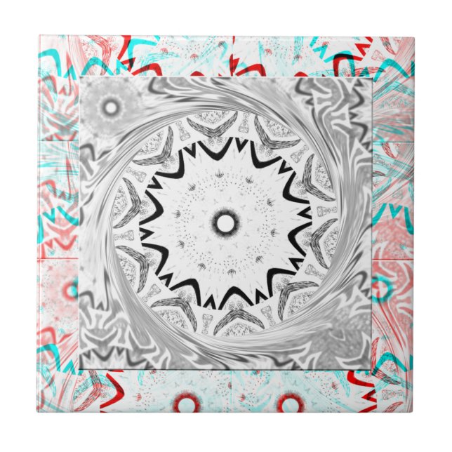 Vibrant African Culture: A Pink and Cyan Fusion Ceramic Tile (Front)