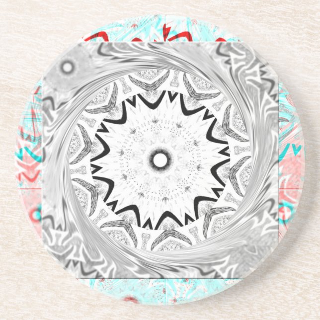 Vibrant African Culture: A Pink and Cyan Fusion Sandstone Coaster (Front)