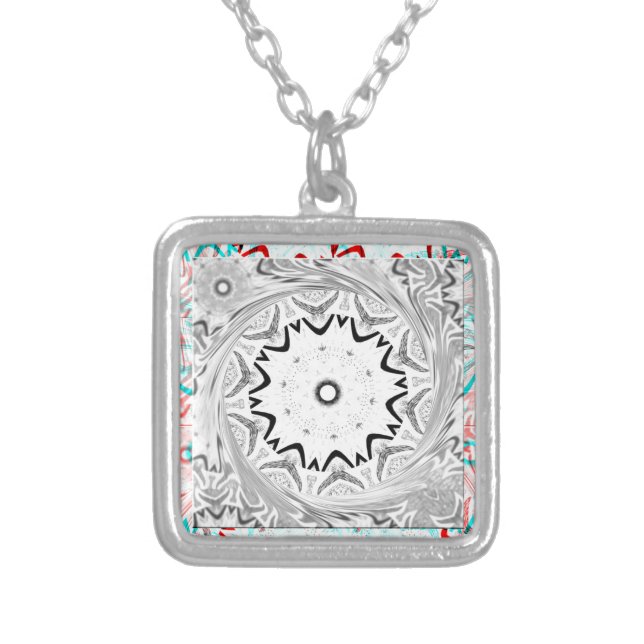 Vibrant African Culture: A Pink and Cyan Fusion Silver Plated Necklace (Front)