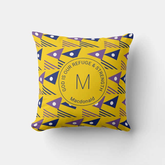 Vibrant African Ethnic Geometric Monogram Throw Pillow (Front)