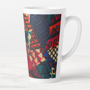 Vibrant African Geometric Tribal Abstract Pattern Latte Mug