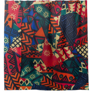 Vibrant African Geometric Tribal Abstract Pattern  Shower Curtain