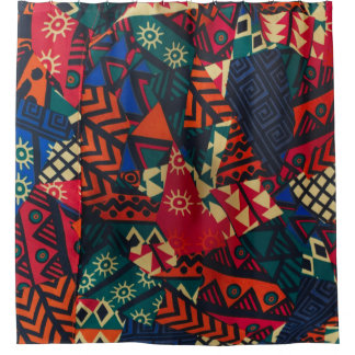 Vibrant African Geometric Tribal Abstract Pattern Shower Curtain